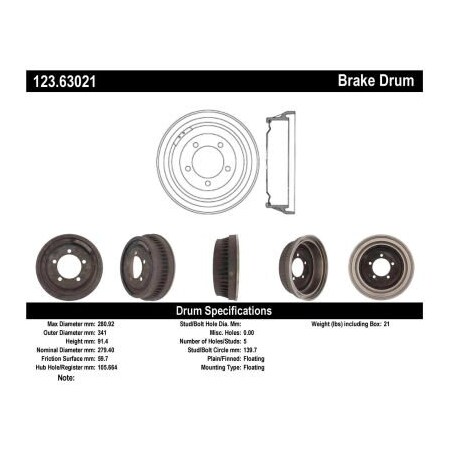 Centric C-Tek Standard Brake Drum, C-Tek 123.63021 123.63021